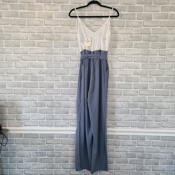 Altar'd State Jumpsuit Wide Leg Blue White Sleeveless Strappy Minimal NEW Sm $85 - Picture 2 of 10